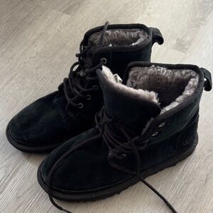 UGG Black Suede Boots with Fur Lining